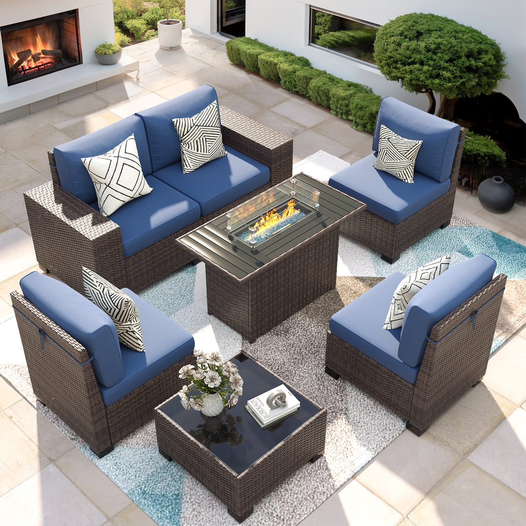 VONZOY 7 Piece Patio Furniture Set with Fire Pit Table