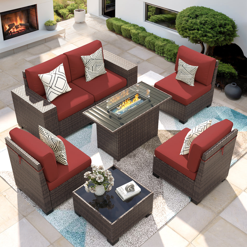 VONZOY 7 Piece Patio Furniture Set with Fire Pit Table