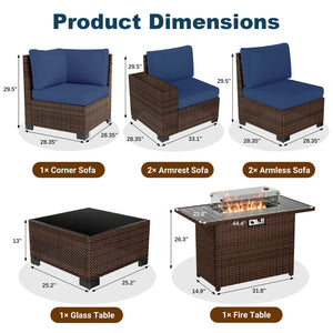 VONZOY 7 Piece Patio Furniture Set with Fire Pit Table