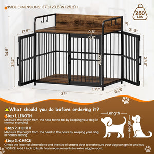 Dog Crate Furniture,37" Large Dog Crates for Medium & Small Dogs Heavy Duty Dog Kennel with Double Doors, Wooden Decorative Pet House Side End Table(37" W×23.6" D×25.2" H)