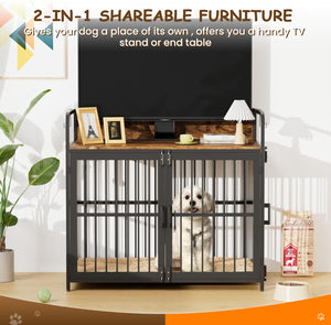 Dog Crate Furniture,37" Large Dog Crates for Medium & Small Dogs Heavy Duty Dog Kennel with Double Doors, Wooden Decorative Pet House Side End Table(37" W×23.6" D×25.2" H)