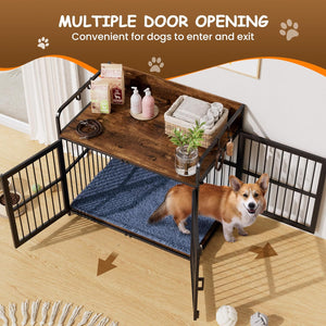 Dog Crate Furniture,37" Large Dog Crates for Medium & Small Dogs Heavy Duty Dog Kennel with Double Doors, Wooden Decorative Pet House Side End Table(37" W×23.6" D×25.2" H)