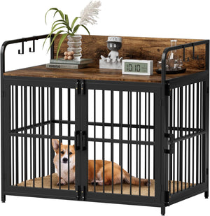 Dog Crate Furniture,37" Large Dog Crates for Medium & Small Dogs Heavy Duty Dog Kennel with Double Doors, Wooden Decorative Pet House Side End Table(37" W×23.6" D×25.2" H)