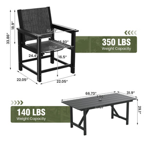 VONZOY Patio Table and Chairs Sets, 7 Pieces Outdoor Dining Sets, HDPE Table and 6 Textilene Chairs Weather and Crack Resistance Anti-fadding for Porch Backyard Poolside Deck Indoor Lawn Garden