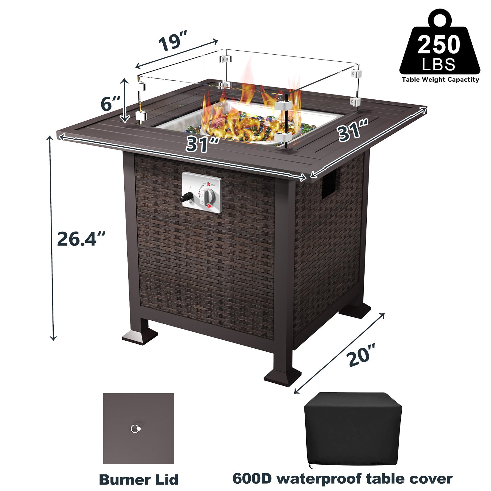 VONZOY 32 Inch Propane Fire Pit Table, 50,000 BTU